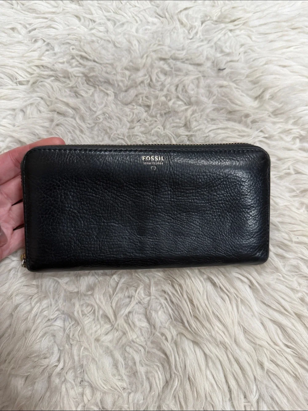 Fossil Black Pebbled‎ Leather Sydney Zip Around Wallet